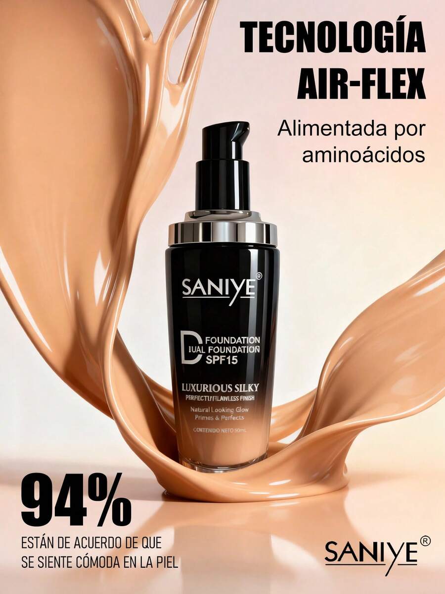 SANIYE Base líquida FPS 15: Opción elegante que crea un acabado suave y delicado. Perfecta para los profesionales exigentes, su textura mate y aterciopelada se aplica con facilidad, proporcionando un maquillaje de larga duración, sin manchas y resistente al agua y al sudor - 105 - Ver 1