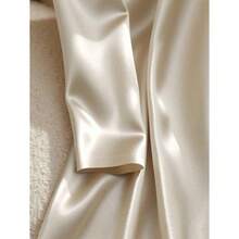 Satin + Belt Decor Long Sleeve Midi Dress - Apricot - View 5