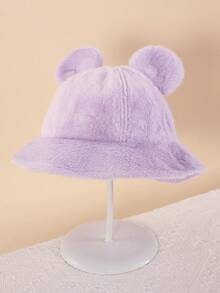 1 pieza Sombrero de cubo de peluche con orejas grandes para bebé, sombrero de cubo unisex sólido, cálido y a prueba de viento, versátil y lindo, para otoño/invierno