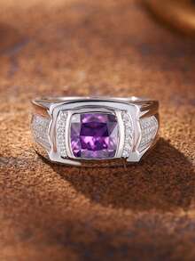 1pc Elegant S925 Sterling Silver Men's Ring, Perfect For Banquet, Party, Festival, Valentine's Day, Proposal, Engagement, Wedding, And New Year Gift, Comes With Delicate Gift Box - Silver - View 2