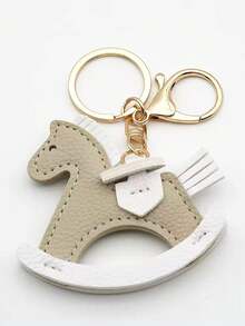 1pc Leather Charm Keychain With Swinging Horse Decoration, Cute Animal Jewelry Accessory For Bags, School Christmas Gift Ideas Bag Accessories Lanyards With Id Holder Car Accessories Bag Charms