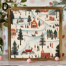1pc 2D Flat Winter Themed Wooden Wall Art - Snowy Town Scene With Holiday Atmosphere, Christmas Festive Wall Decor, Charming Rural Landscape, Holiday Living Room Decoration - Wood Panel Painting-square - View 7