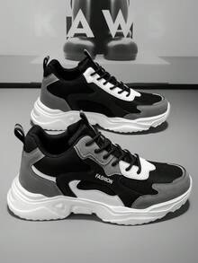 Giày thể thao ngoài trời đơn giản màu đen và trắng tương phản dành cho nam, giày chạy bộ cổ cao đa năng hàng ngày, giày thể thao đế dày cỡ lớn cho mọi mùa - màu đen - Xem 7