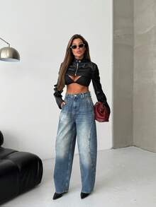 SQUALO Jeans de mujer con efecto lavado en azul, desgarrados y con efecto desgastado, estilo urbano