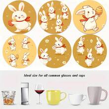 4 pezzi / 6 pezzi / 300 pezzi Sottobicchieri in fango di diatomee con stampa a motivo di coniglietti, adatti per decorazione domestica, caffetterie, pomeriggi di tè, decorazione di ristoranti, feste a tema, decorazione quotidiana e possono anche essere regalati