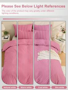 2/3pcs Cartoon Bedding Set, Soft & Breathable, Skin-Friendly, Cartoon Style Duvet Cover Set, Pill-Resistant, Cute Home Textile, Pink Striped Pattern Duvet Cover & Pillowcase, Oeko-Tex Certified - Multicolor - View 7