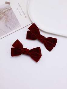 2pcs Women's Burgundy Velvet Bow Hair Clips, Cute Side Hairpins, Sweet Girl Hair Accessories Suitable For Daily, Christmas, Back To School, Date, Valentine's Day, Claw Clips, Hair Claws, Hair Slide, Hair Barrettes, Fall, Winter Outfit For Women, Bows