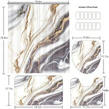 4 Pcs White Marble Shower Curtain Set Grey Bathroom Sets With Shower Curtain And Rugs Gold Modern Abstract Bathroom Decor Accessories Gray Bathroom Rugs Toilet Lid Cover With Hooks{Inchcolor_nameinch:InchGreyGoldinch} - GreyGold - 查看 5