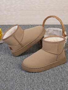 女士保暖百搭简约雪地靴，防滑短筒靴，秋冬季，毛绒靴，时尚靴 - 杏色 - 查看 4