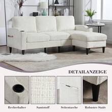 Elegantes Sofa mit Hocker & Stauraum – 4-Sitzer mit bequemen Armlehnen, Getränkehalter, Seitentaschen & robusten Kunststofffüßen, Samtbezug für hautfreundlichen Komfort