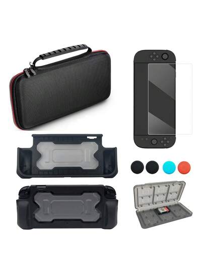 1 Set For Nintendo Switch 2: 1pc Shockproof Carrying Case + 1pc Mecha-Themed TPU Protective Case + 4pcs Joystick Caps + 1pc High-Definition Tempered Glass Screen Protector + 1pc Game Card Storage Box. Mecha-Themed Protective Case Design, Carrying Case Provides Comprehensive Protection Against Drops, Explosions, Scratches, And Sweat, Enhancing Gaming Operation And Experience.