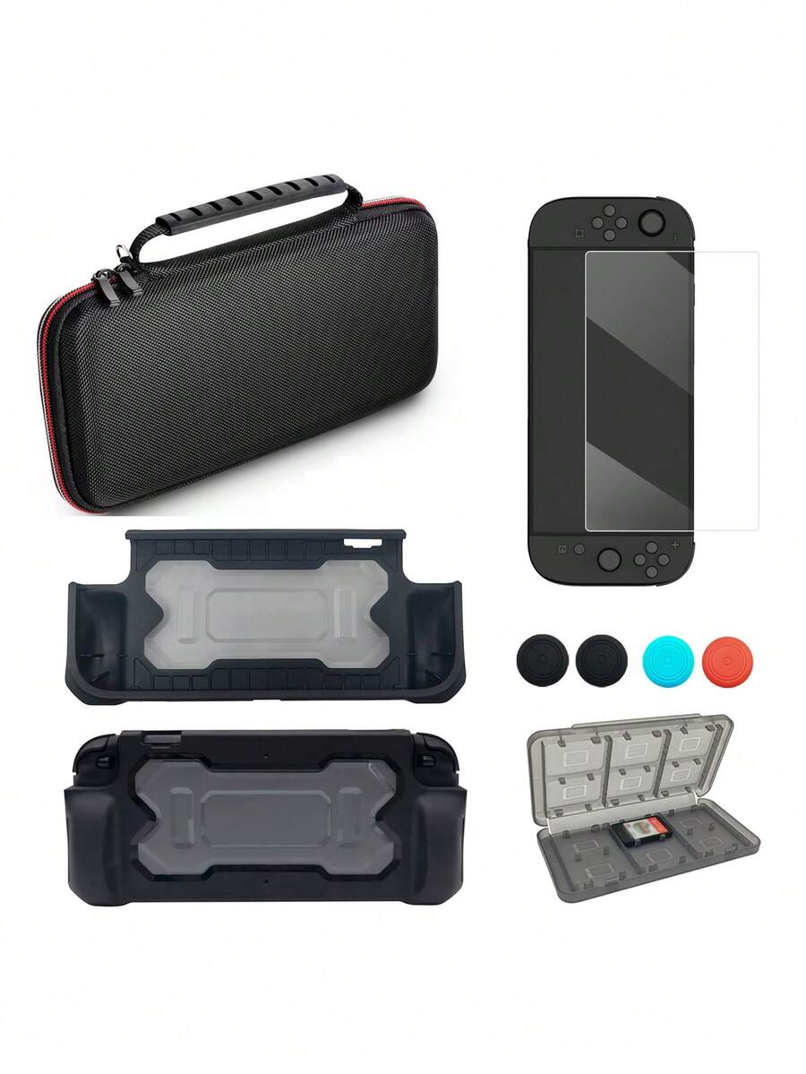 1 Set For Nintendo Switch 2: 1pc Shockproof Carrying Case + 1pc Mecha-Themed TPU Protective Case + 4pcs Joystick Caps + 1pc High-Definition Tempered Glass Screen Protector + 1pc Game Card Storage Box. Mecha-Themed Protective Case Design, Carrying Case Provides Comprehensive Protection Against Drops, Explosions, Scratches, And Sweat, Enhancing Gaming Operation And Experience. - Multicolor - View 1