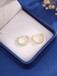 1 Par de Brincos Argola, Design Elegante e da Moda em Ouro com Zircônia Micro-Incrustada em Cobre, Adequado para Uso Diário e Eventos - Dourado - Visão 2