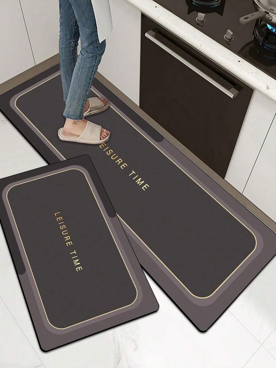 A Silicon Mud Kitchen Mat With Gray-Black Geometric Frame Design, Cushioned Anti-Fatigue And High Fashion Stylish Floor Carpet. It Is A Quick-Drying And Slip-Resistant Kitchen Rug And Carpet, With A Simple Silicon Mud Soft Rubber Mat Design. Suitable For Use In Kitchens, Bathrooms, Entrance Doors, Laundry Rooms, And Other Places. ,Room Decor