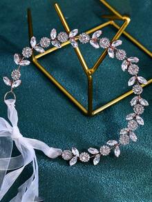 1pc Shiny Rhinestone Headband, Bridal Hairband With Organza, Women's Wedding Party Hair Accessory, Holiday Gift