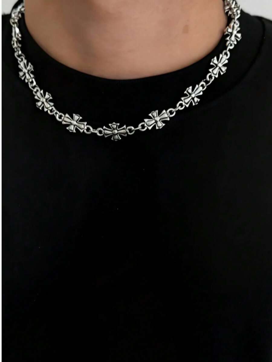 1 chiếc dây chuyền hợp kim trang trí hình thánh giá phong cách Gothic/Vintage dành cho nam - Bạc - Xem 1