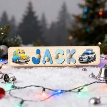 Name Puzzle, Personalized Puzzle, 1st Birthday Baby Girl, Christmas Gift, Wooden Toy, Custom Name Logo, Personalized Name Wooden Puzzle Toddler Learning Toy Block Custom Gift Preschool Early Education Toy Boy Girl Easter Christmas Christmas Birthday Gift For Kids - Blue and White With Bracket and Nails - View 7