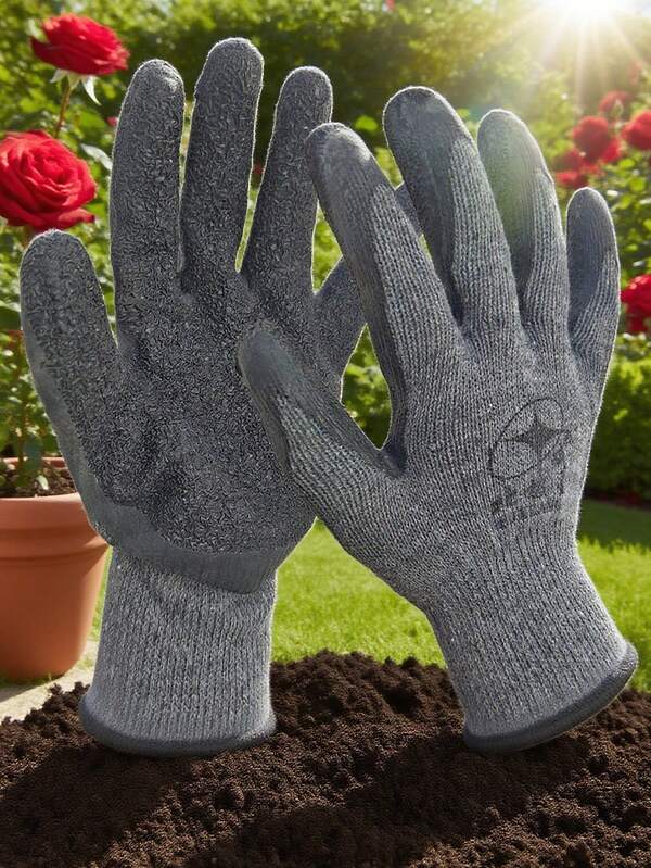1 Paar rutschfeste Gartenarbeitsschutzhandschuhe für Herren und Damen, Handschuhe mit Krepplatex-Gummi-Beschichtung, schwere, öl- und chemikalienbeständige Schutzhandschuhe, nahtlos gestrickte Gummi-Gartenhandschuhe, Krepplatex-Handschuhe, geeignet als Geschenk zum Vatertag, für Bauarbeiten, Lagerarbeit, Gartenpflege und Montage
