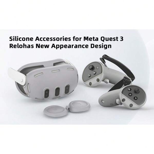 Juego de cubiertas de silicona VR para Meta/Oculus Quest 3, diseño mejorado con protección completa para Quest 3, 5 en 1 accesorios VR con cubierta protectora, regalo ideal para cumpleaños y Navidad (no incluye el auricular VR y el controlador) (Gris)