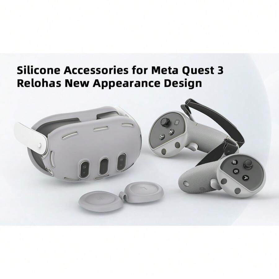 Juego de cubiertas de silicona VR para Meta/Oculus Quest 3, diseño mejorado con protección completa para Quest 3, 5 en 1 accesorios VR con cubierta protectora, regalo ideal para cumpleaños y Navidad (no incluye el auricular VR y el controlador) (Gris)