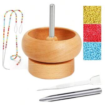 1 Set Wooden Bead Spinner Kit, DIY Bead Weaving Loom For Jewelry Making, Includes Jewelry Tweezers, Bead Scoop, Bead Needles For Bracelet And Necklace Crafting