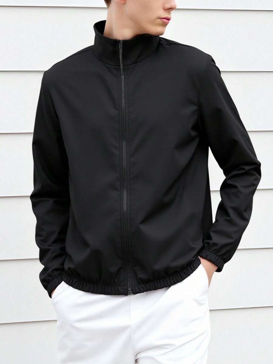 男士休闲长袖外套，适合运动、户外、健身、跑步、钓鱼、球类运动 - 黑色 - 查看 1