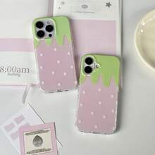 Chic And Exquisite Pink Strawberry Macaroon Phone Case With White Polka Dots, Suitable For  13, 14, 15, And 16 Pro-For-Your-New- - 1 cái - Xem 1