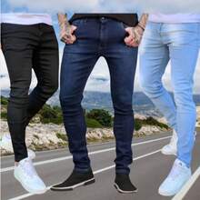 Kit 3 Jeans PLUS SIZE Black Light Dark Men's Laicra Slim Basic Casual Premium Direct From The Factory With Elastane - 深色水洗藍 - 查看 2