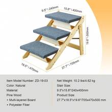 Escalones y rampa de madera para mascotas SucceBuy, diseño 2 en 1, acceso plegable para camas, estructura de escalones para mascotas de tamaño pequeño a grande - 3 pasos - Ver 1