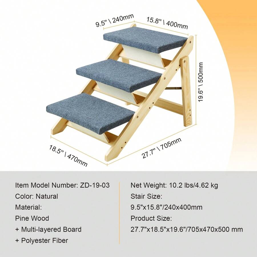 Escalones y rampa de madera para mascotas SucceBuy, diseño 2 en 1, acceso plegable para camas, estructura de escalones para mascotas de tamaño pequeño a grande - 3 pasos - Ver 1