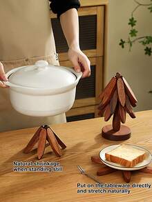 一套4个竹制隔热杯垫+1个底座，耐热餐垫，家居装饰 - 彩色 - 查看 3