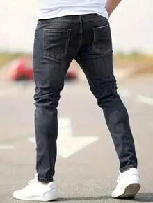 Men's American Style Skinny Stretch Denim Jeans - Black - View 2