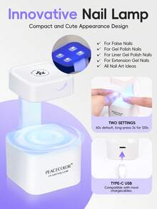 peacecolor Bộ 11 món decal dán móng tay - 240 miếng dán móng tay phủ kín toàn bộ móng (ngắn, vừa, hình hạnh nhân), 10ml keo dán móng, sơn móng tay dạng gel, đèn làm mềm móng, dụng cụ chăm sóc móng không gây đau, thích hợp cho phụ nữ tự làm móng tại nhà, quà tặng cho salon làm móng. - Nhiều màu - Xem 6