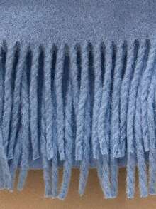 2025秋冬韩版纯色流苏围巾，高品质保暖针织围巾，女士秋冬连衣裙搭配围巾 - 藍色 - 查看 6