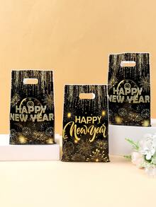 10/25/50个装 2026新年礼品袋，带提手，黑金主题礼品手提袋，新年快乐礼品包装袋，新年派对回礼袋，礼品袋，糖果袋，新年礼物，2026新年快乐装饰品，新年派对装饰品，桌面装饰品，厨房装饰品，餐厅家居节日装饰品，新年派对用品，小型派对礼品 - 黑金新年快樂 - 查看 7