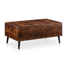 CLIPOP Mesa de centro regulable en altura, mesa de salón retráctil, tablero elevable, mesa auxiliar con compartimento oculto, mesa de sofá de madera, para salón, oficina - Marrón - Ver 3