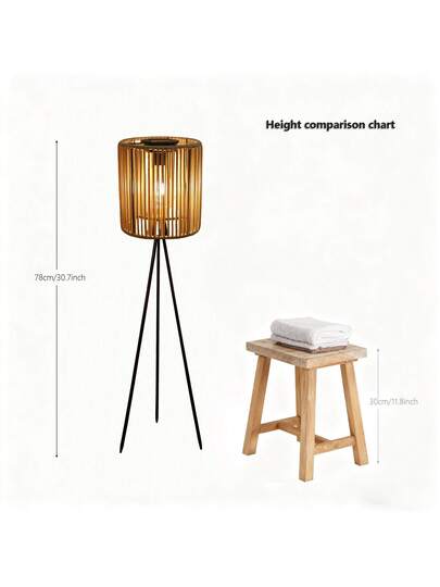 1pc made Rattan Vertical Solar Lamp, Metal Tripod Lantern, Rustic Vloer le Outdoor As Family Friends, Perfect Choice Souvenirs, Adding Natural Warm Atmosphere To Indoor/Outdoor Spaces, Versatile Camping, Garden, Patio, Pathway ation view 4