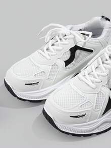 DareSee 女士新款厚底运动鞋，轻便休闲鞋，小白鞋，网球鞋，多功能跑步鞋，可爱时尚轻便厚底运动鞋，音乐节礼物 - 黑色 - 查看 6