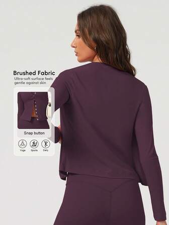 Sodalemon 女士弹力训练长袖衬衫纽扣运动服纯色户外瑜伽运动衬衫