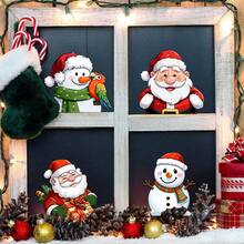 Adhesivos navideños de pared, modernos adhesivos autoadhesivos para decorar puertas y paredes de tiendas. Diseños de Papá Noel, muñecos de nieve y paracaídas con una casa nevada. Decoración festiva para las fiestas navideñas.