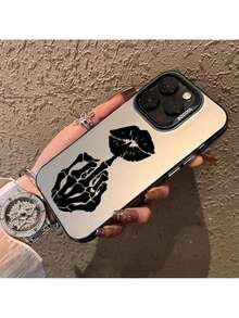 Kompatibel mit iPhone 17 Pro Max 16 Plus 15 14 13 12 11 Air E Totenkopf Hand Lippen Tattoo Langlebige Stoßfeste Kratzfeste PC Schutzhülle - Schwarz - Übersicht 5