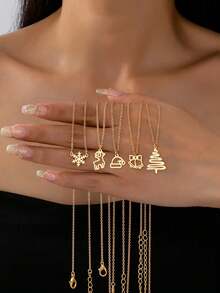 1 Pc Minimalist Christmas Tree Snowflake Pendant Necklace For Women, 2025 Winter Themed Xmas Reindeer Jingle Bells Charm Necklaces, Holiday Festive Jewelry Gift For Her