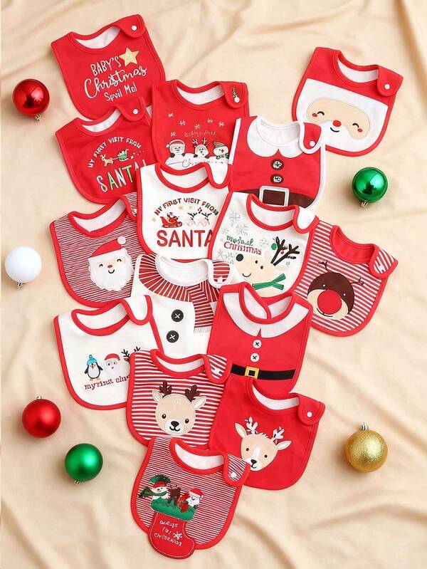 momscare Random 3pcs Baby Santa Claus, Reindeer, Penguins,Snowman, 2024/2025Christmas Day Pattern Bibs,Soft Absorbent Feeding Bibs , Suitable For Newborns And Infants - Cute Pattern Design Baby Bibs - The Perfect Infant Christmas Day Party Gift For Boys And Girls