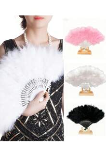 1 Piece Vintage Feather Hand Fan, Wedding Party Decor, Bridal Shower Gift, Bridal Gift, Photography Prop, 1920s Style Foldable Hand Fan, Suitable For Costumes, Dance, Tea Parties, Wedding Decoration - Multicolor - View 2