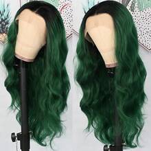 13X4 Purple Long Body Wave Lace Front Wig 26" Long Wavy Wigs Glueless Free Part 180% Density Violet Purple Wavy Hair With Adjustable Straps & Combs Heat Resistant Loose Wave Synthetic Hair Replacement Wigs For Women Perfect For Daily Wear Parties - Ombre Green - 查看 2
