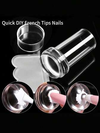 סט 1 פלטות סיליקון מיני להחתמת ציפורניים עם ידית שקופה, כלי להחתמת ציפורניים למניקור צרפתי