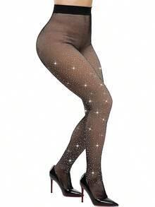 Fleece Lined Sheer Warm Pantyhose Leggings Translucent Thermal Winter Thick Tights Dresses, Women's Style 5FUO - 閃亮漁網 - 查看 11