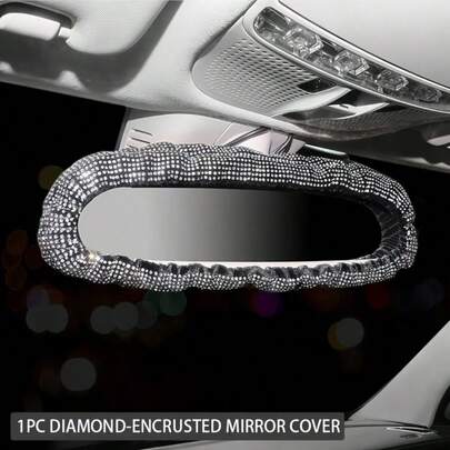 1 pieza Cubierta decorada con rhinestones para el espejo retrovisor del coche, diseñada para mujeres, añadiendo elegancia y personalización a tu vehículo, cubierta decorativa para el espejo retrovisor del coche, diseño lindo con rhinestones, accesorios de coche para mujeres