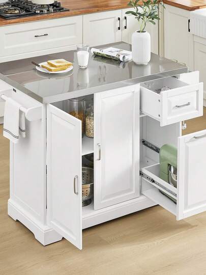 SoBuy Luxe Kitchen Trolley Stainless Steel Top Cabinet Hidden Casters Sideboard Exp able Work Surface Approx.: 130 91 46 (+25) Cm view 2