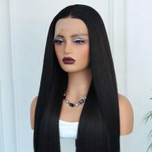 Peluca sintética de encaje frontal recto de 13x4 para mujeres, sin pegamento, con densidad del 180%, resistente al calor, adecuada para uso diario, fiestas y disfraces